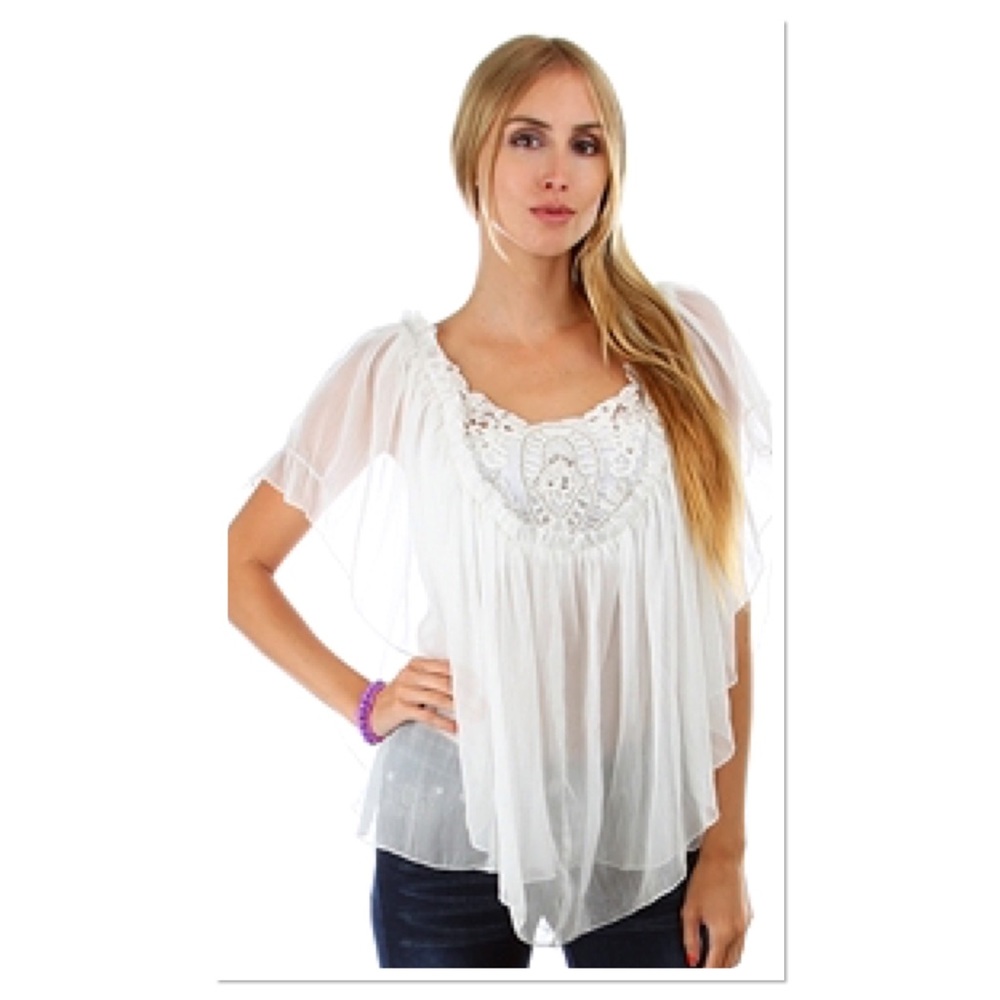 White Sheer Tiered Blouse - Picture 2 of 7